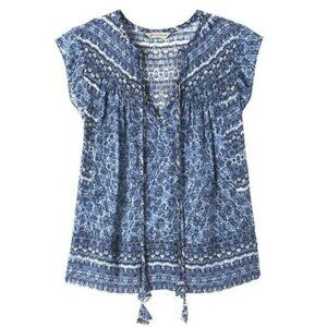 Rebecca Taylor Peasant Blouse Womens 0 Blue Sleeveless Paisley Silk Cotton Top